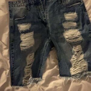 Tinsel Distressed Blue Denim Shorts